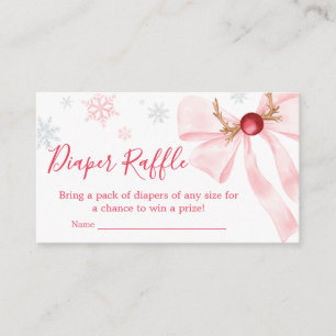 Pink Bow Christmas Snowflakes Baby Diaper Raffle Enclosure Card