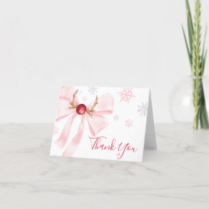 Pink Bow Christmas Snowflakes Baby Shower Letterpress Thank You Card