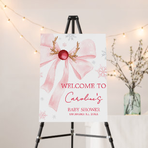 Pink Bow Christmas Snowflakes Baby Welcome Sign