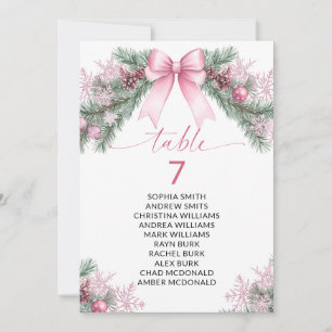 Pink Bow Christmas Table Number Seating Chart