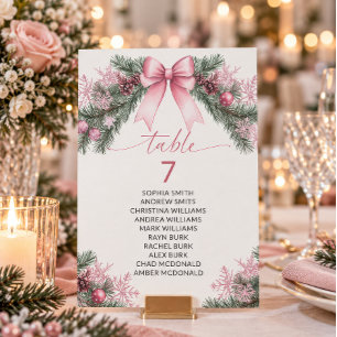 Pink Bow Christmas Table Number Seating Chart