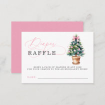 Pink Bow Christmas Tree Baby Shower Diaper Raffle Enclosure Card