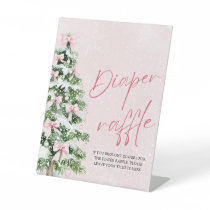 Pink Bow Christmas Tree Baby Shower Diaper Raffle  Pedestal Sign