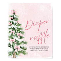 Pink Bow Christmas Tree Baby Shower Diaper Raffle  Poster