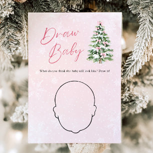 Pink Bow Christmas Tree Baby Shower Draw Baby Game Invitation