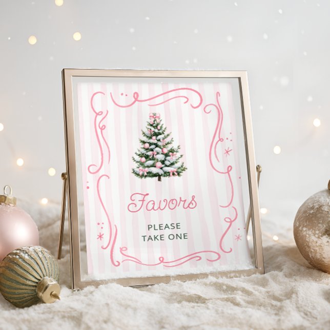Pink Bow Christmas Tree Baby Shower Favors Poster (Creator Uploaded)