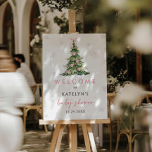 Pink Bow Christmas Tree Baby Shower Welcome
