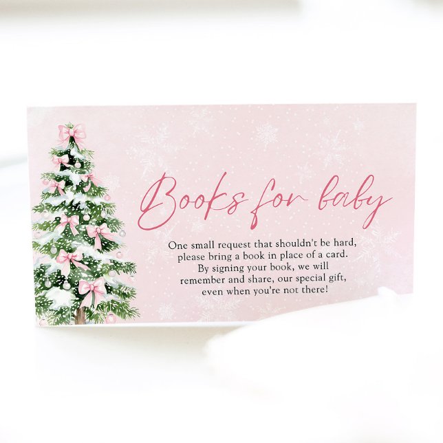 Pink Bow Christmas Tree Books for Baby Baby Shower Enclosure Card (Pink Bow Christmas Tree Books for Baby Baby Shower Game)