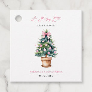 Pink Bow Christmas Tree Merry Little Baby Shower Favor Tags
