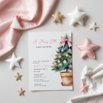 Pink Bow Christmas Tree Merry Little Baby Shower Invitation