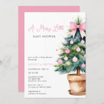 Pink Bow Christmas Tree Merry Little Baby Shower Invitation