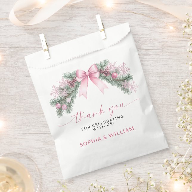 Pink Bow Christmas Wedding Favor Bag (Clipped)