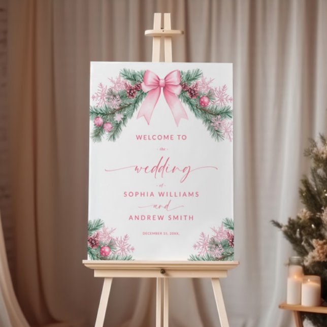 Pink Bow Christmas Wedding Welcome  Foam Board (Creator Uploaded)