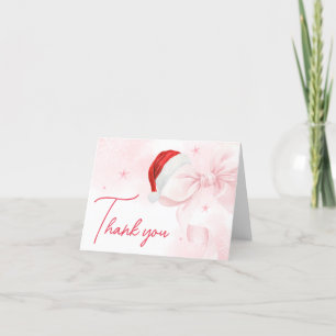 Pink Bow Christmas Winter Baby Shower Letterpress Thank You Card