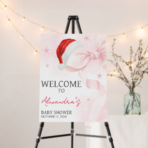 Pink Bow Christmas Winter Baby Shower Welcome Sign