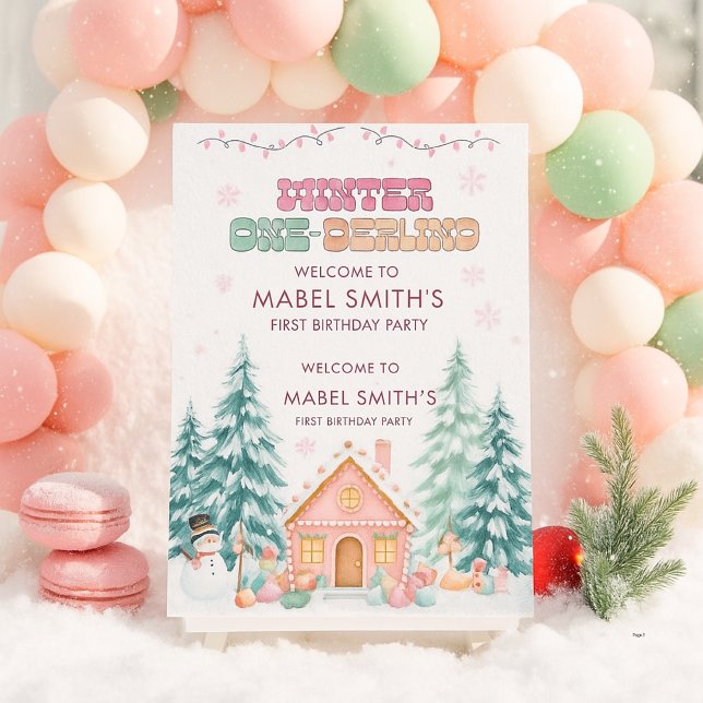 Pink Bow Christmas Winter Onederland 1st Birthday Foam Board (Creator Uploaded)