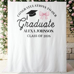 Pink Bow Class Of 2026 Graduation Backdrop