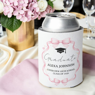 Pink Bow Class Of 2026 Graduation Cap Graduate Can Cooler