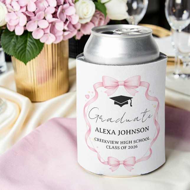 Pink Bow Class Of 2026 Graduation Cap Graduate Can Cooler (Creator Uploaded)