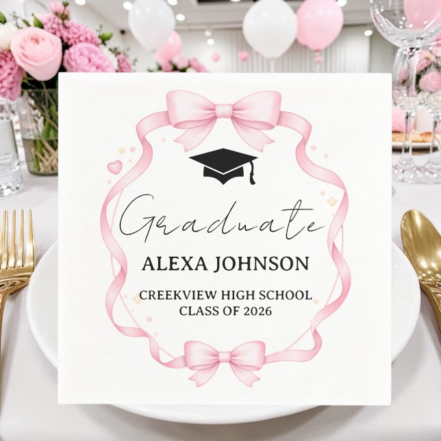 Pink Bow Class Of 2026 Graduation Cap Graduate Napkins (Creator Uploaded)