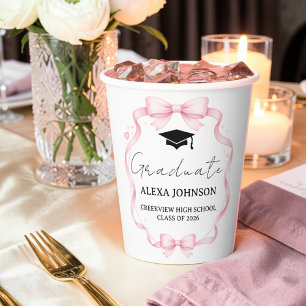 Pink Bow Class Of 2026 Graduation Cap Graduate Paper Cups