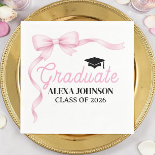 Pink Bow Class Of 2026 Graduation Napkins