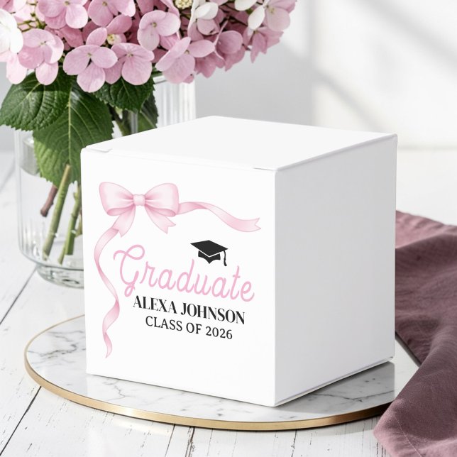Pink Bow Class Of 2026 Graduation Party Favor Boxes (Creator Uploaded)