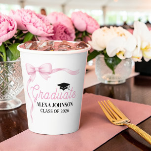 Pink Bow Class Of 2026 Graduation Party Paper Cups