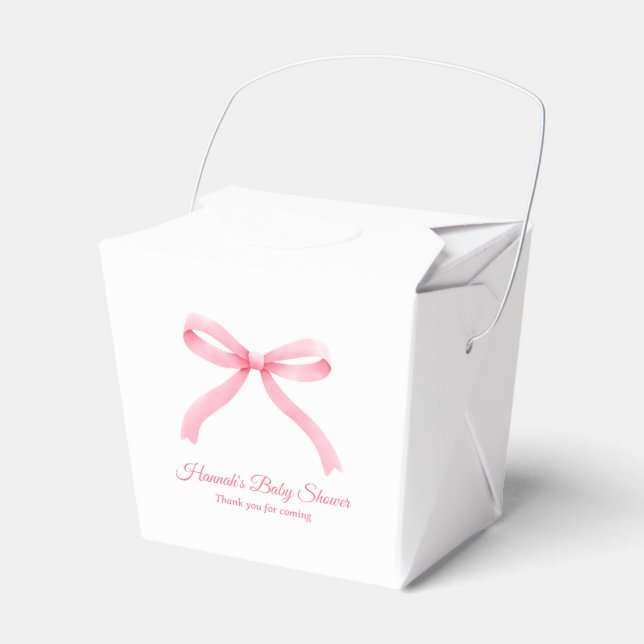 Pink Bow Classic Girly Coquette Baby Shower Favor Boxes (Front Side)