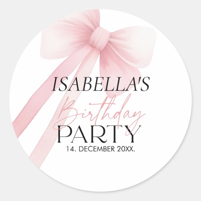 Pink Bow  Classic Round Sticker (Front)