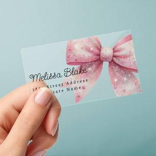 pink bow clear business cards