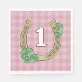 Pink Bow Clover Lucky One Girl 1st Birthday Napkins