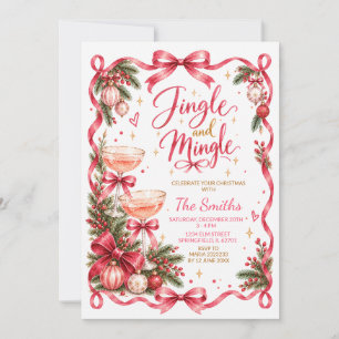 Pink Bow Cocktail Jingle & Mingle Christmas Party Invitation