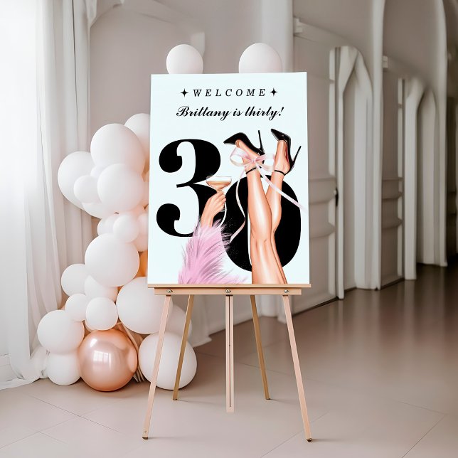 Pink Bow & Cocktails Coquette Modern 30th Birthday Foam Board (Creator Uploaded)