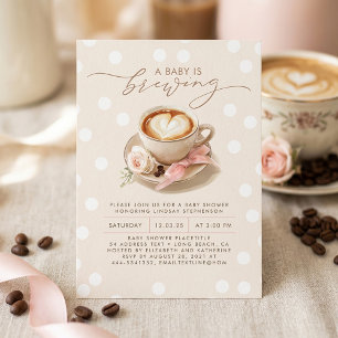 Pink Bow Coffee Baby Is Brewing Girl Baby Shower Invitation
