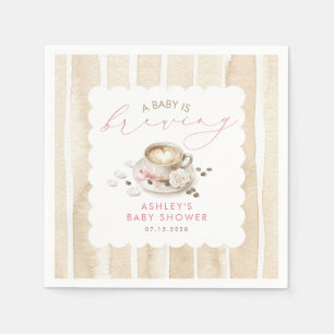 Pink Bow Coffee Baby Is Brewing Girl Baby Shower Napkins