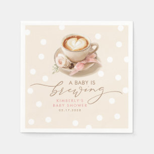 Pink Bow Coffee Baby Is Brewing Girl Baby Shower Napkins
