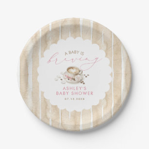 Pink Bow Coffee Baby Is Brewing Girl Baby Shower Paper Plates