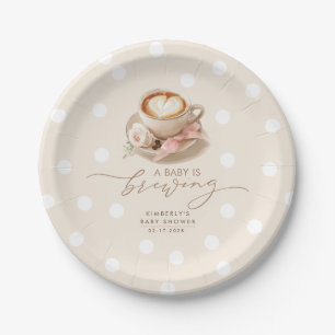Pink Bow Coffee Baby Is Brewing Girl Baby Shower Paper Plates
