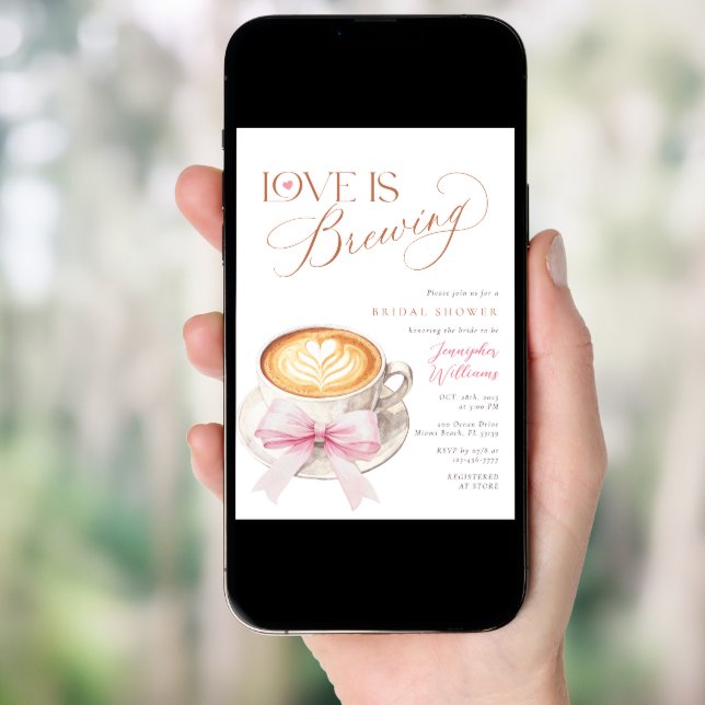 Pink Bow Coffee Bridal Shower  Invitation (Front Digital)
