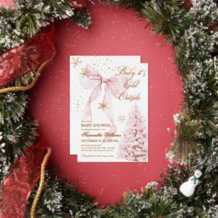 Pink Bow Cold Outside Baby Girl Shower Foil Invitation