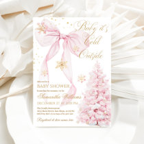 Pink Bow Cold Outside Baby Girl Shower Invitation