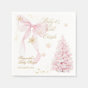 Pink Bow Cold Outside Baby Girl Shower Napkins