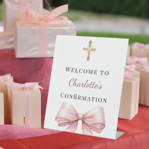 Pink bow Confirmation welcome Pedestal Sign