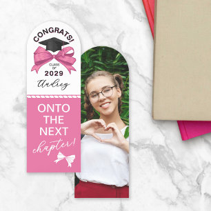 Pink Bow Congrats Graduate Photo Onto Next Chapter Bookmarks