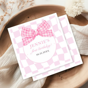Pink Bow Coquette 1st Birthday Party Napkins