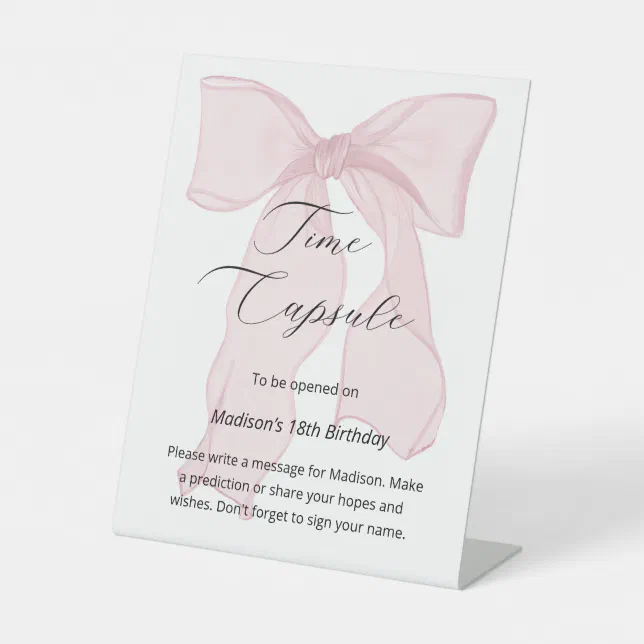 Pink Bow Coquette 1st Birthday Time Capsule Pedestal Sign | Zazzle