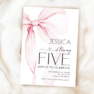 Pink Bow Coquette 5th Birthday Invitation