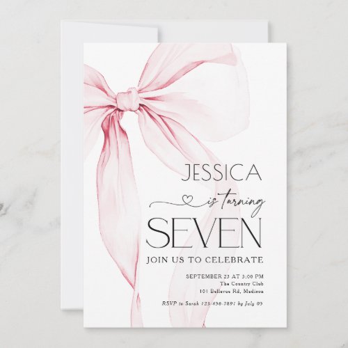 Pink Bow Coquette 7th Birthday Invitation