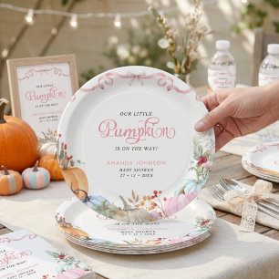 Pink Bow Coquette A Little Pumpkin Baby Shower Paper Plates
